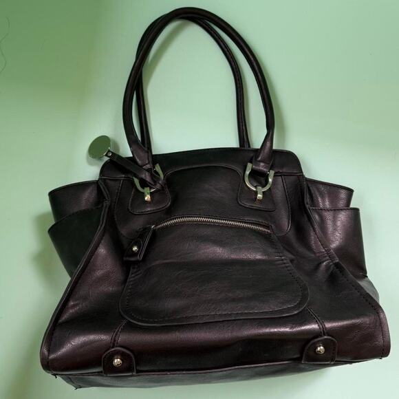 London Fog large black leather shoulder bag - Picture 1 of 8